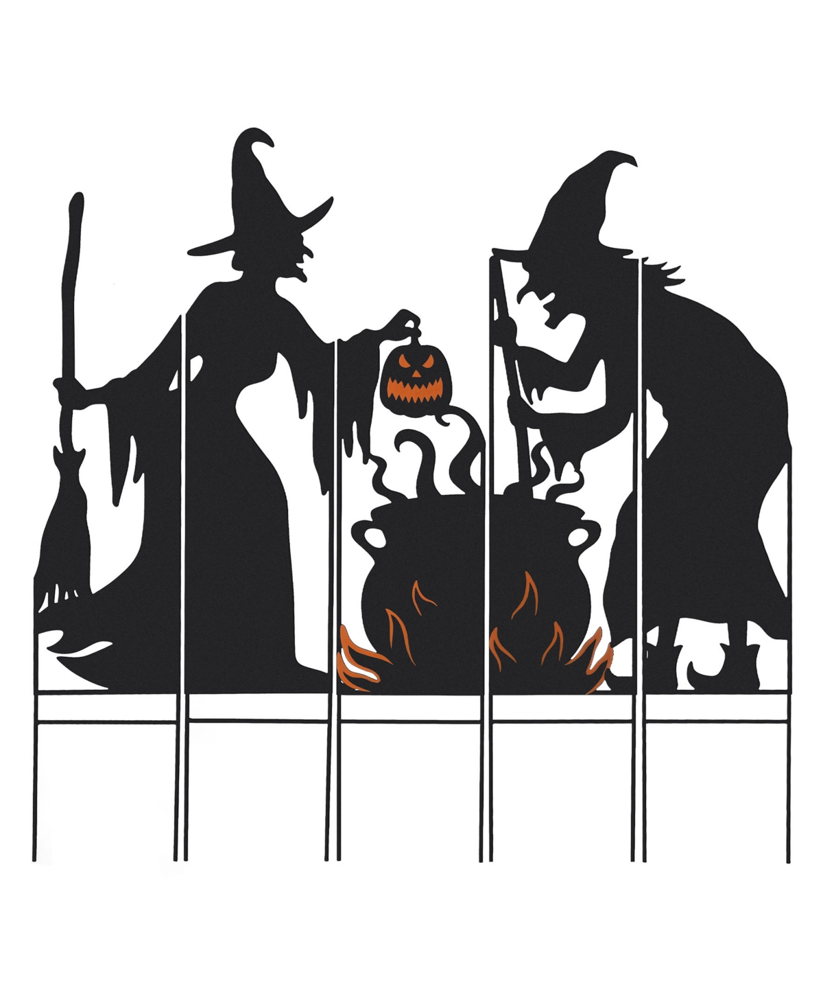 34.5" Halloween Metal Silhouette Witches with Cauldron Yard Stake Set, 5 Piece - Black