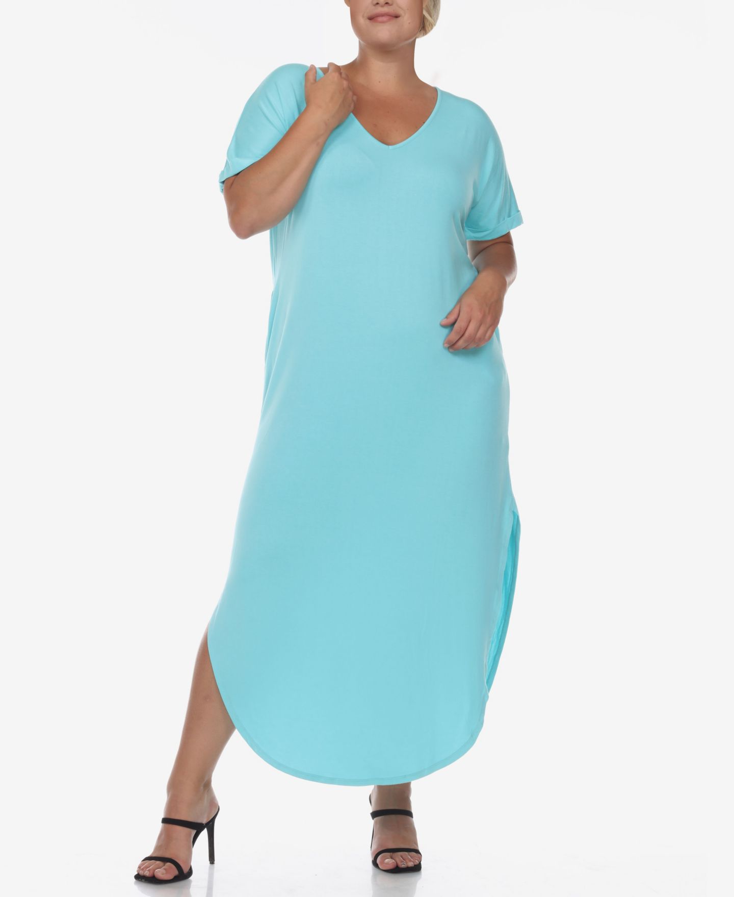 Женское платье White Mark Plus Size Short Sleeve V-neck Maxi, цвет: Аквамариновый — фото 4