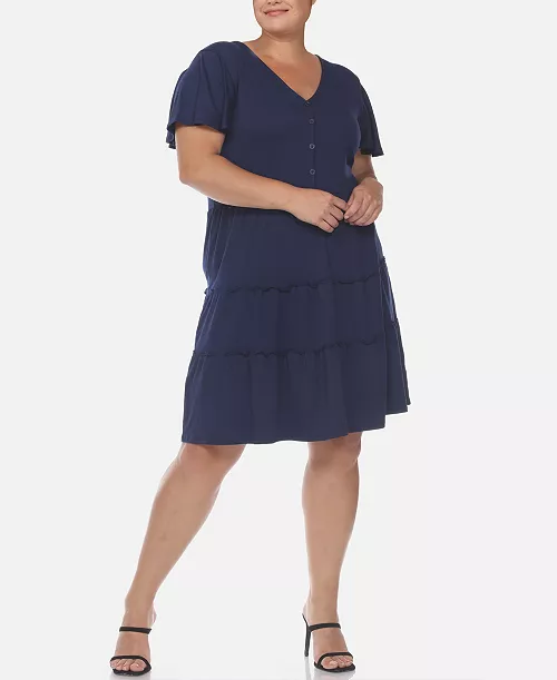 plus size short sleeve v-neck tiered midi dress