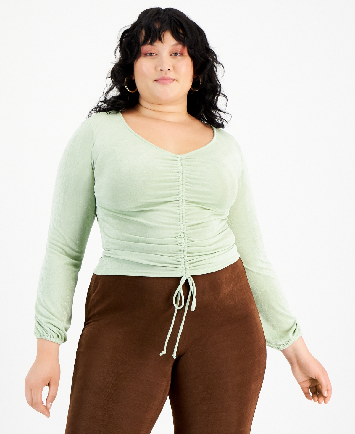 Just Polly Trendy Plus Size Ruched Slinky Top