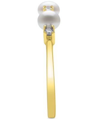 Cultured Freshwater Button Pearl (4mm) & Lab-Created White Sapphire (1/6 ct. t.w.) Ring in 14k Gold-Plated Sterling Silver