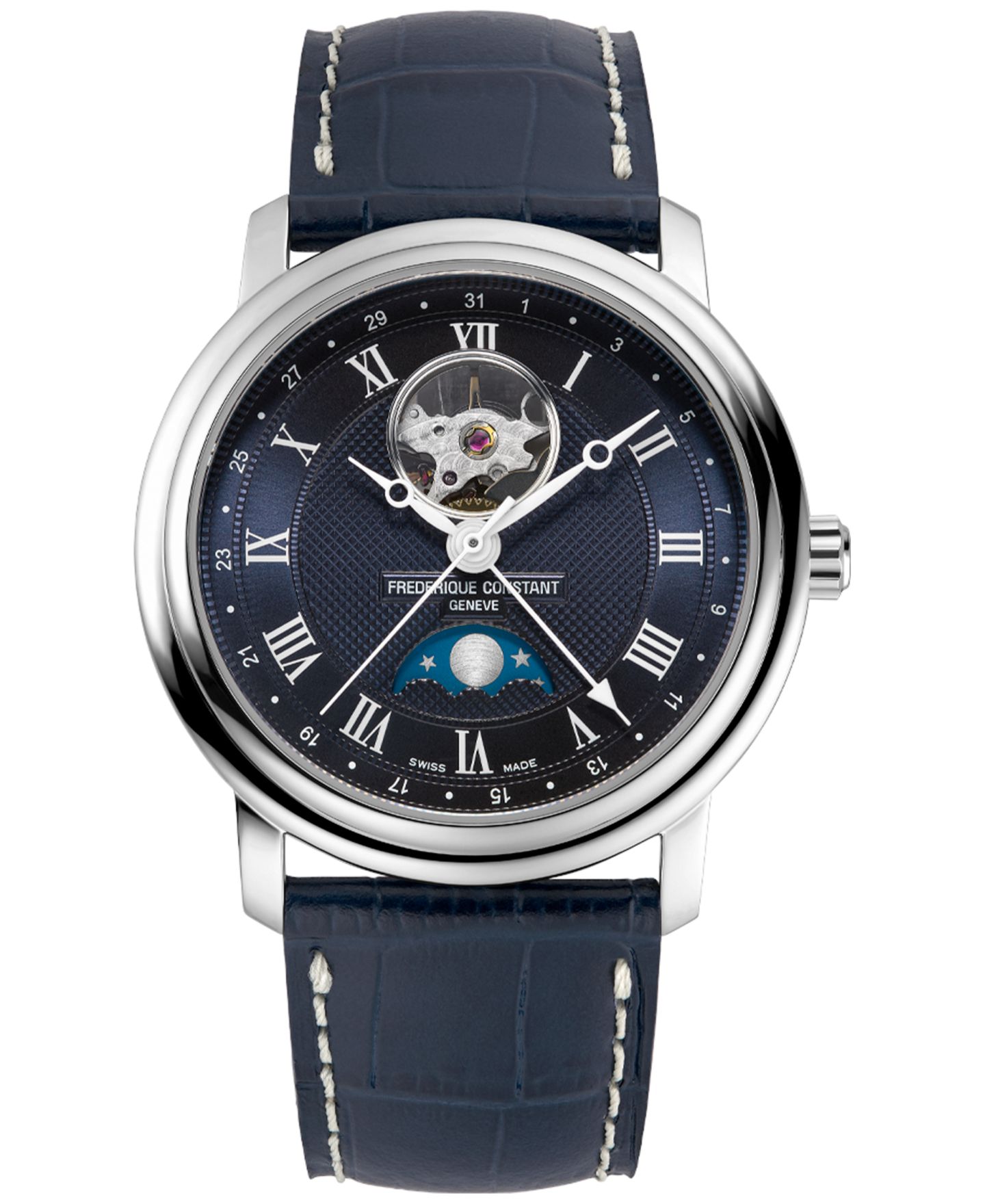 Мужские часы Frederique Constant Swiss Automatic Classics Navy Leather Strap Watch 40mm — фото 2