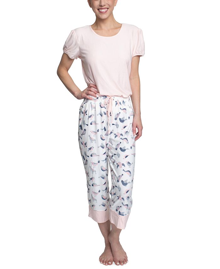 Anyally Women's Summer Pajama Set - Short Sleeve Top & Capri Pants With Pockets - View #6