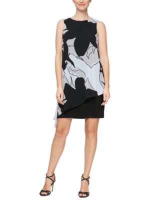 SL Fashions - Women's Printed Overlay Shift Dress