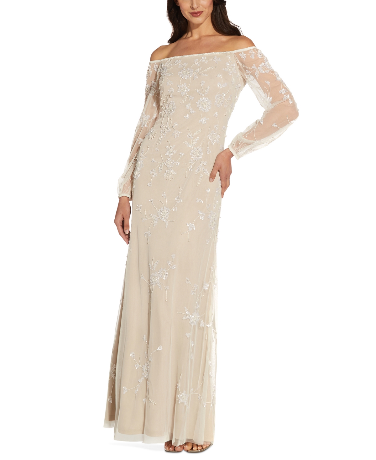 Adrianna Papell Women's Embellished Off-The-Shoulder Gown
