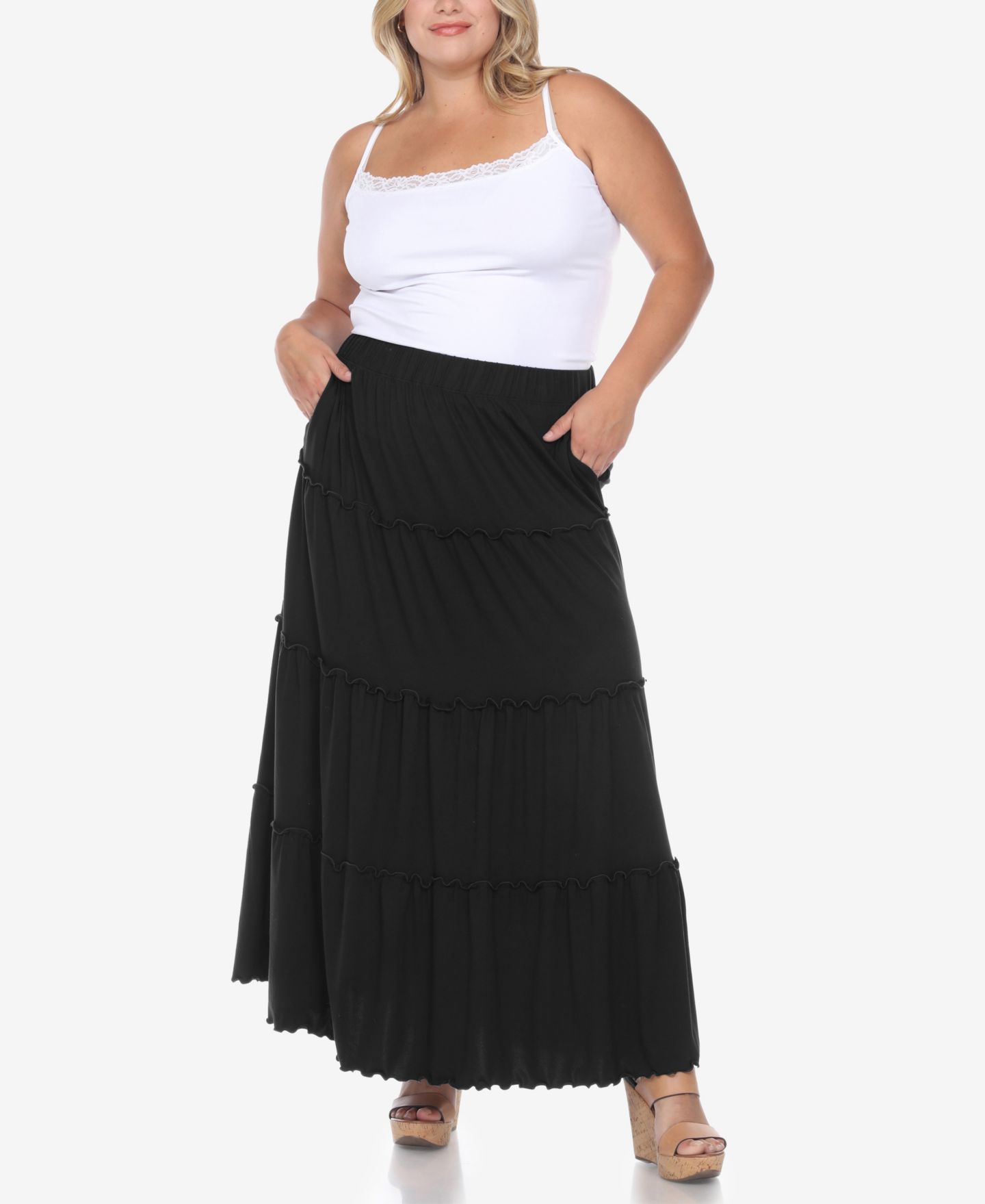 Женская юбка White Mark Plus Size Tiered Maxi, цвет: Чёрный — фото 4