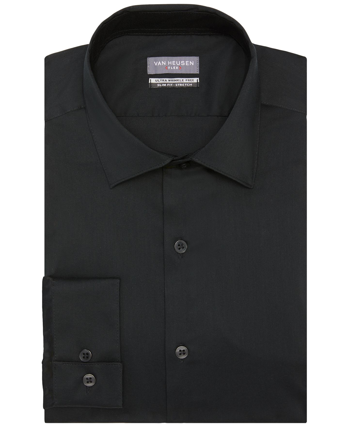 Мужская рубашка Van Heusen Flex Collar Slim Fit Dress Shirt, цвет: Чёрный — фото 3