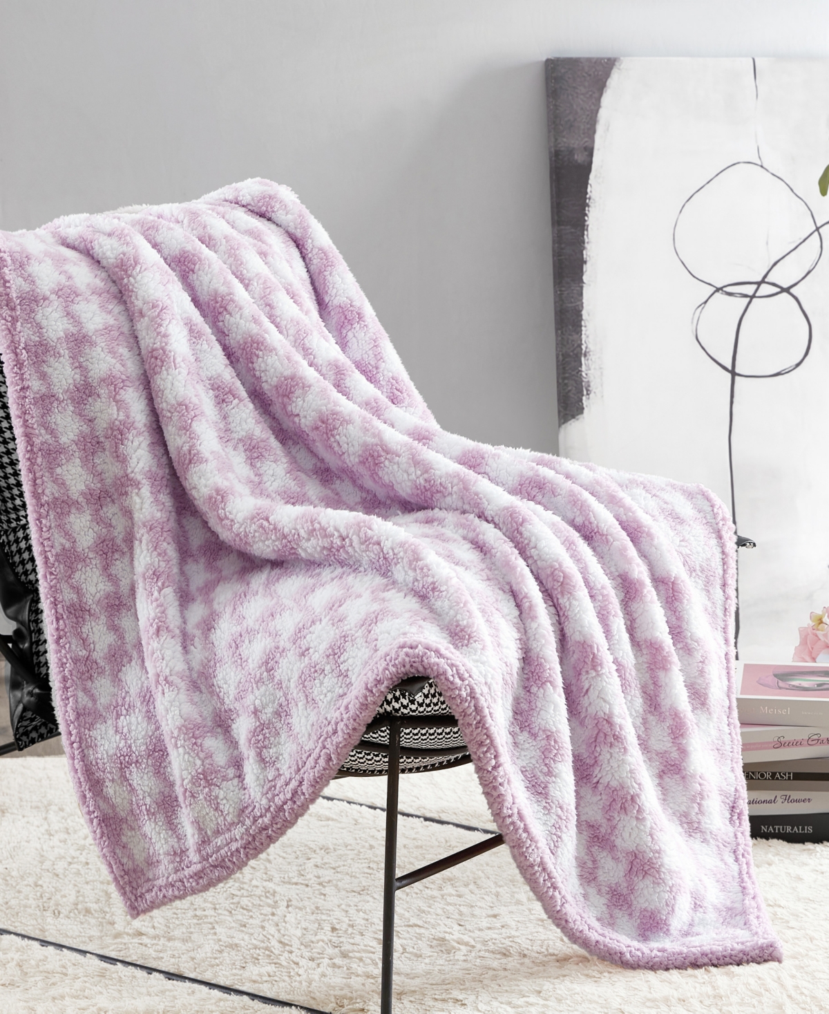BETSEY JOHNSON CLOSEOUT! BETSEY JOHNSON HOUNDS TOOTH THROW, 60" X 50", CREATED FOR MACY'S BEDDING