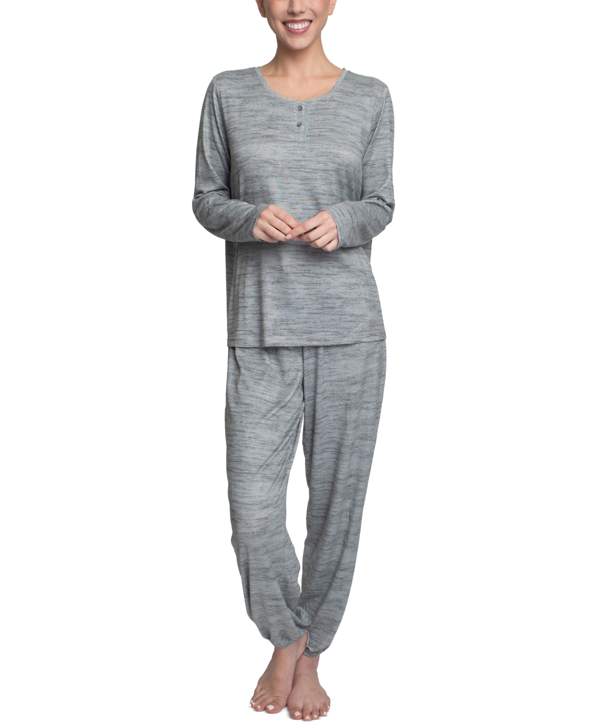 HANES PLUS SIZE RELAXED BUTTER-KNIT HENLEY PAJAMA SET