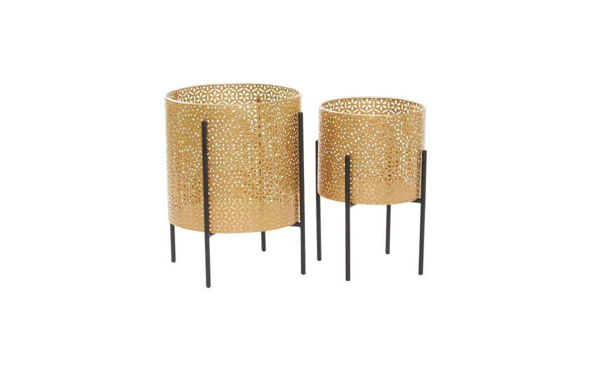 by Cosmopolitan Metal Planters with Stand, Set of 2 - Gold-Tone
