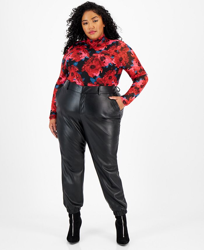 Bar III Plus Size Faux-Leather Jogger Pants, Created for Macy's