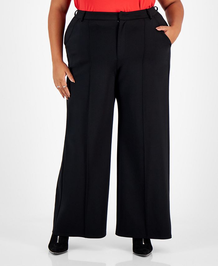 Bar III Plus Size High-Rise Wide-Leg Ponté-Knit Pants, Created for Macy ...