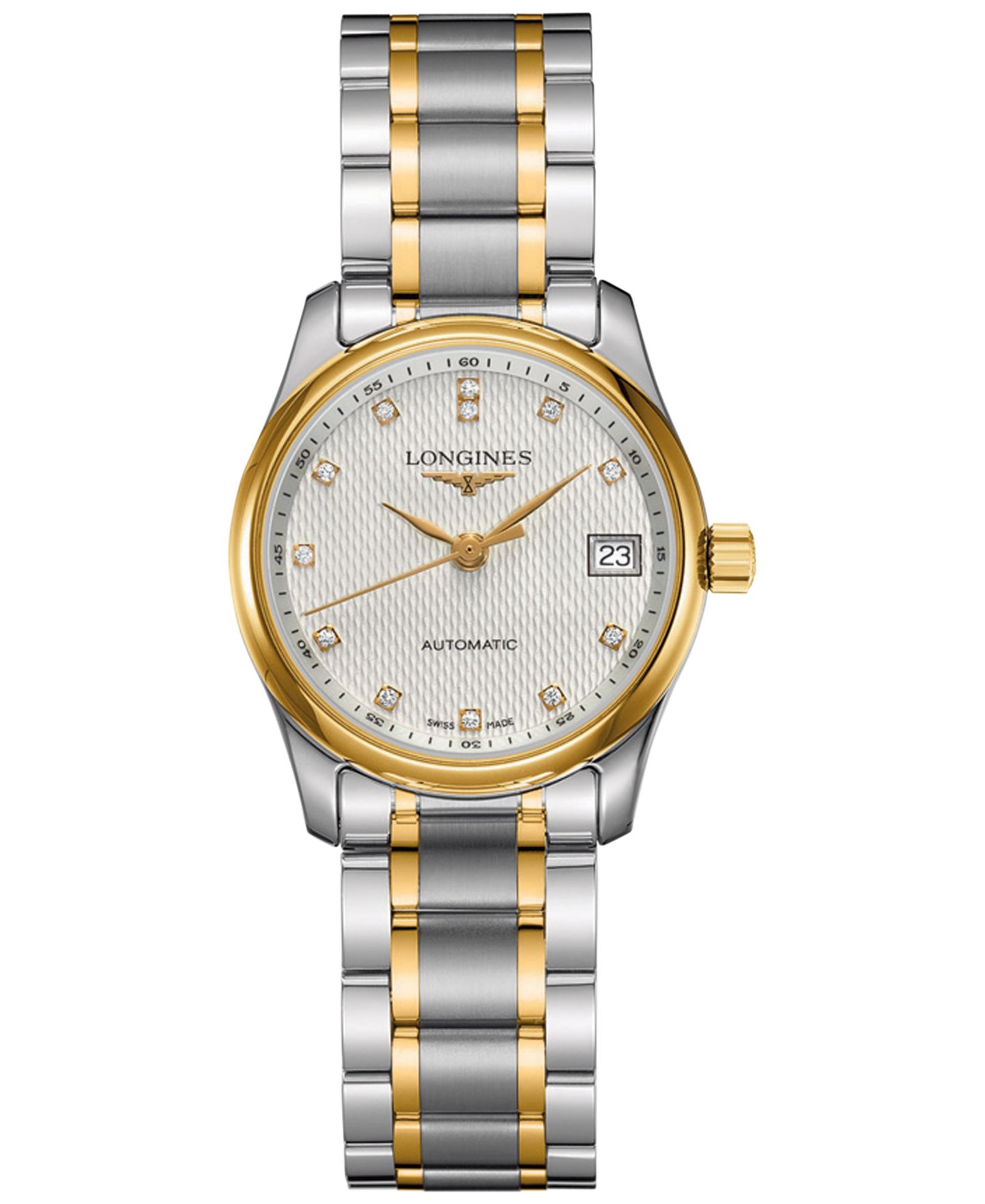 Женские часы Longines Swiss Automatic Master Diamond Accent 18k Gold & Stainless Steel Bracelet Watch 29mm — фото 1