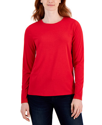 Style & Co Women's Long-Sleeve Crewneck T-Shirt, Created for Macy's ...