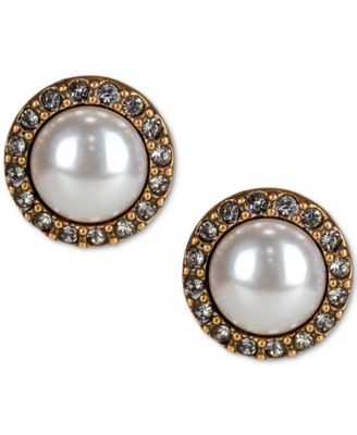 Patricia Nash - Gold-Tone Pav&eacute; & Imitation Pearl Round Button Earrings