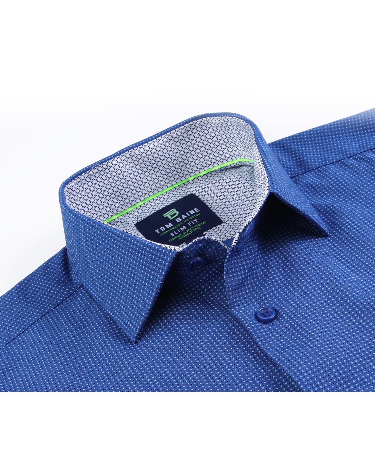 Мужская рубашка Tom Baine Slim Fit Performance Long Sleeve Geometric Dress Shirt, цвет: Тёмно-синий, вариант 1 — фото 3