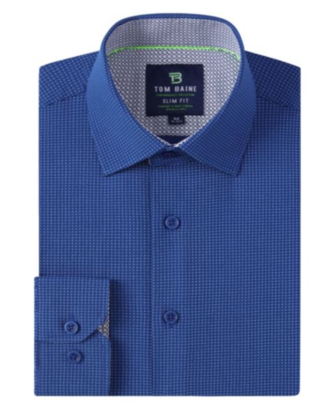 Мужская рубашка Tom Baine Slim Fit Performance Long Sleeve Geometric Dress Shirt, цвет: Тёмно-синий
