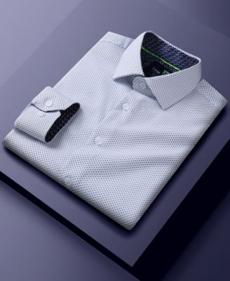 Men's Slim Fit Performance Long Sleeve Geometric Dress Shirt