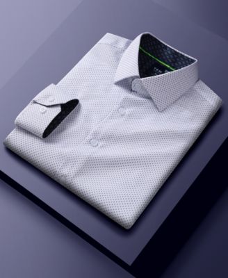 Men's Slim Fit Performance Long Sleeve Geometric Dress Shirt