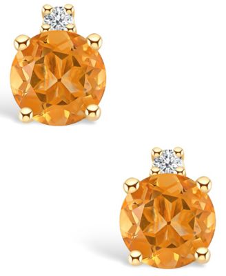 Citrine (1/2 ct. t.w.) and Diamond Accent Stud Earrings in 14K Yellow Gold