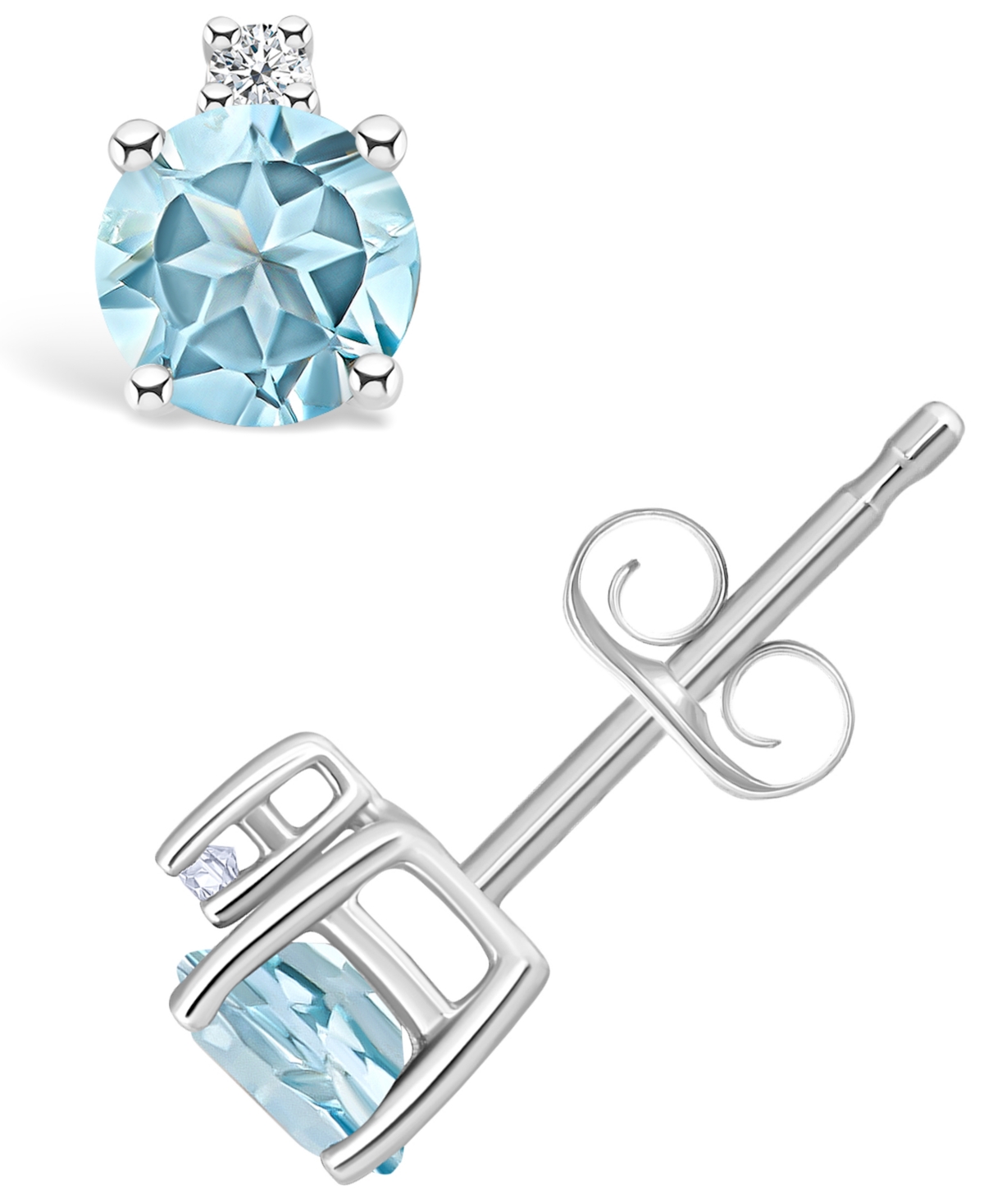 Macy's Aquamarine (1/2 Ct. T.w.) And Diamond Accent Stud Earrings In 14k Yellow Gold In White Gold