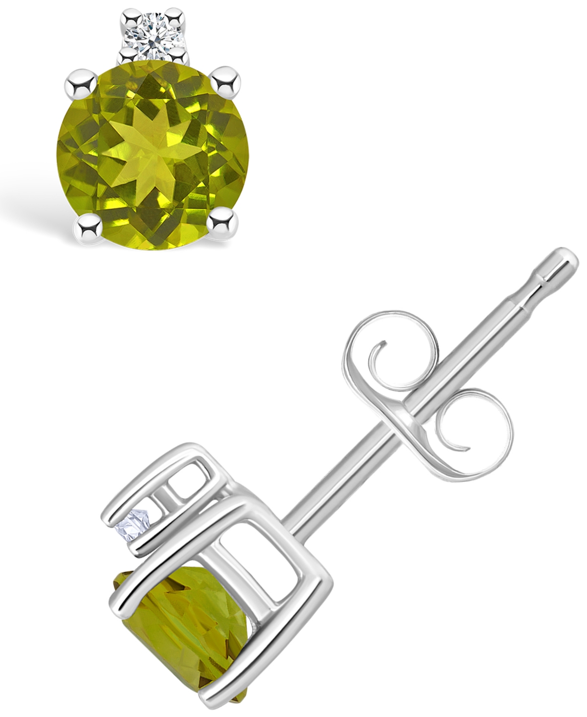 Macy's Peridot (5/8 Ct. T.w.) And Diamond Accent Stud Earrings In 14k Yellow Gold In White Gold