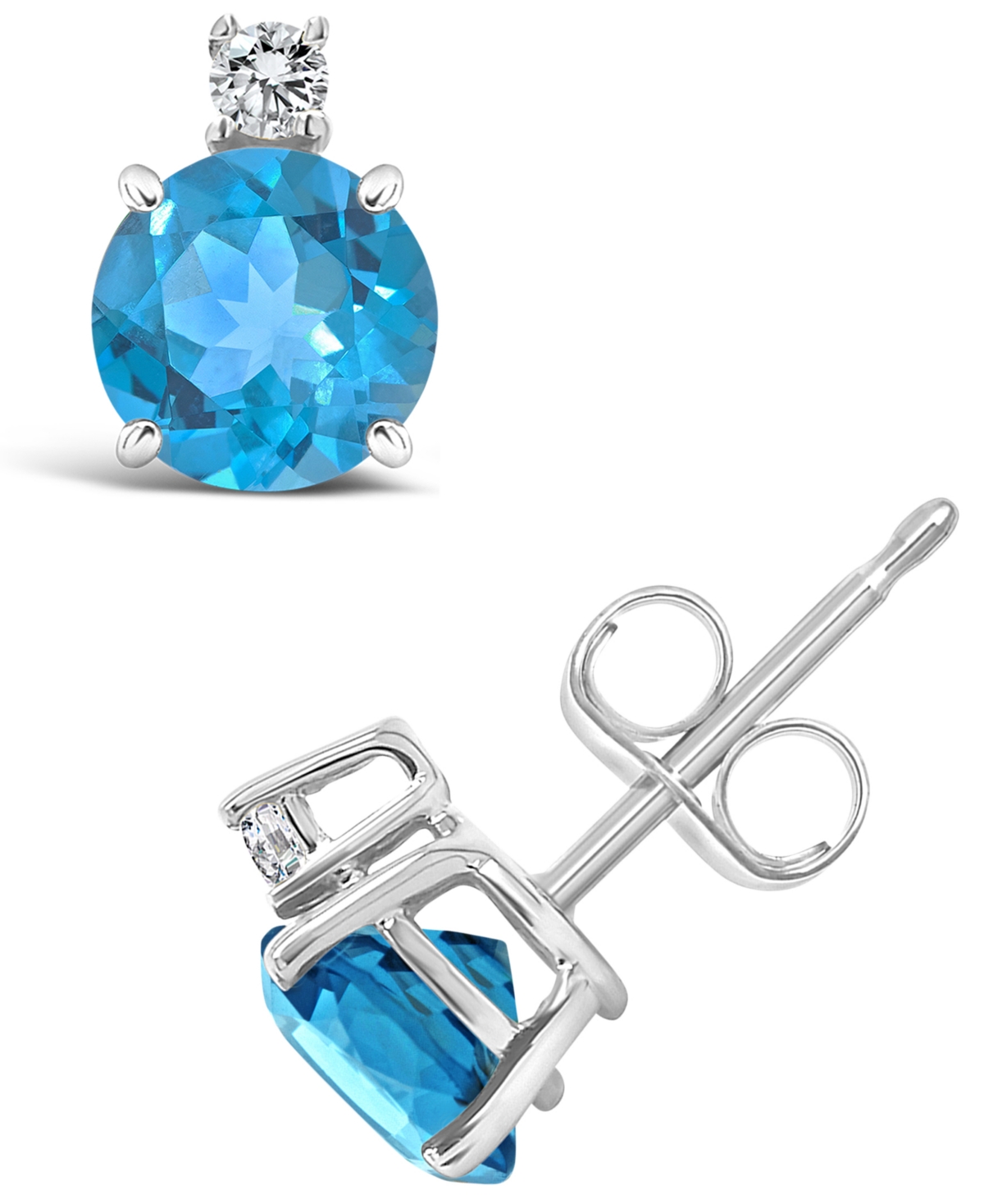 Macy's Blue Topaz (1-1/5 Ct. T.w.) And Diamond Accent Stud Earrings In 14k Yellow Gold In White Gold