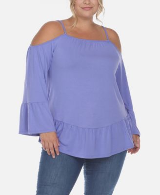 Plus Size Cold Shoulder Ruffle Sleeve Top