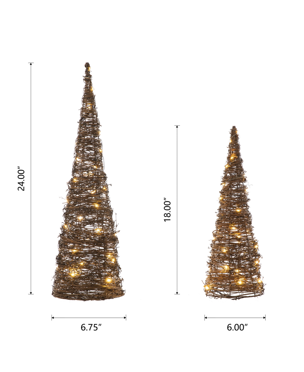 Glitzhome Lighted Rattan Christmas Table Tree Decor Set, 2 Piece