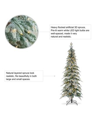 7.5' Pre-Lit Flocked Pencil Spruce Artificial Christmas Tree with 350 Warm White Lights
