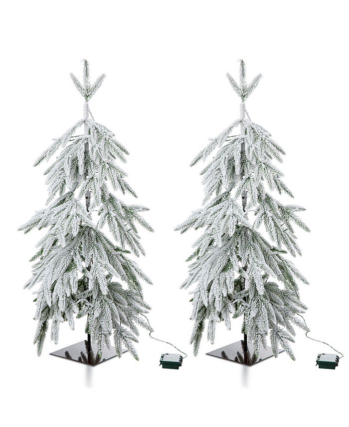 Glitzhome 3 Pre Lit Downward Wrapped Flocked Pine Artificial Christmas Greenery Table Tree With 