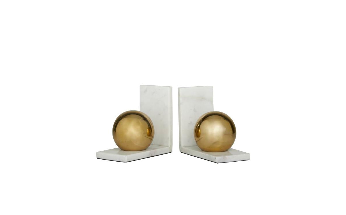 Cosmoliving Marble Modern Bookends, Set Of 2 In Gold-tone