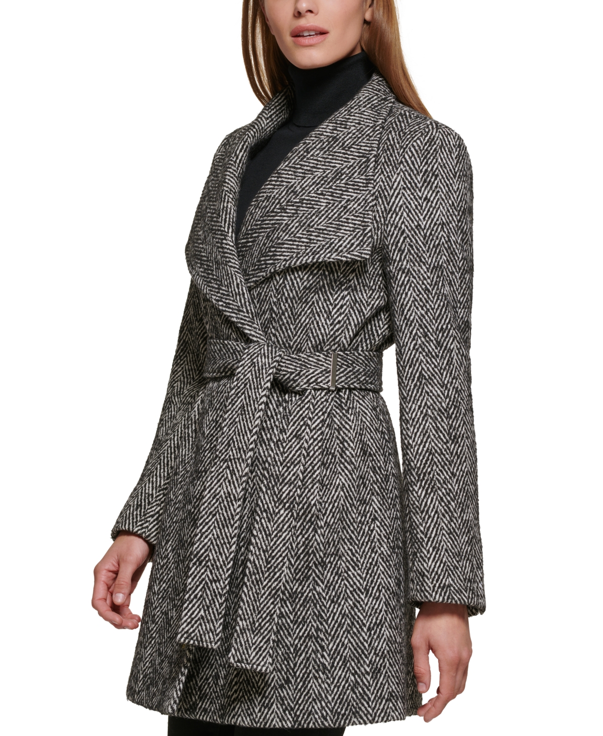 Calvin Klein Women's Asymmetrical Belted Wrap Coat, Created for Macy's