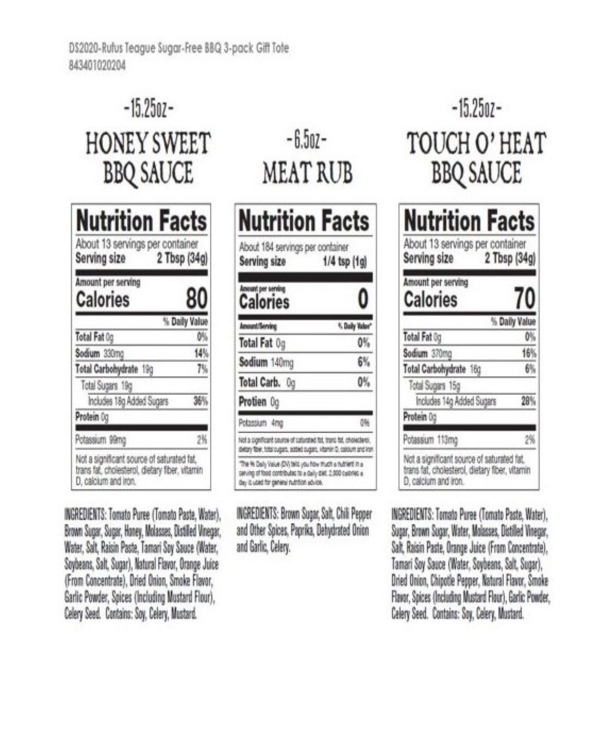 Alder Creek Gift Baskets Rufus Teague Sugar-Free Bbq Gift Tote, Set of 3 - Assorted