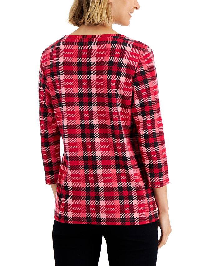 Karen Scott Women's Plaid Henley Top, Created for Macy's Macy's