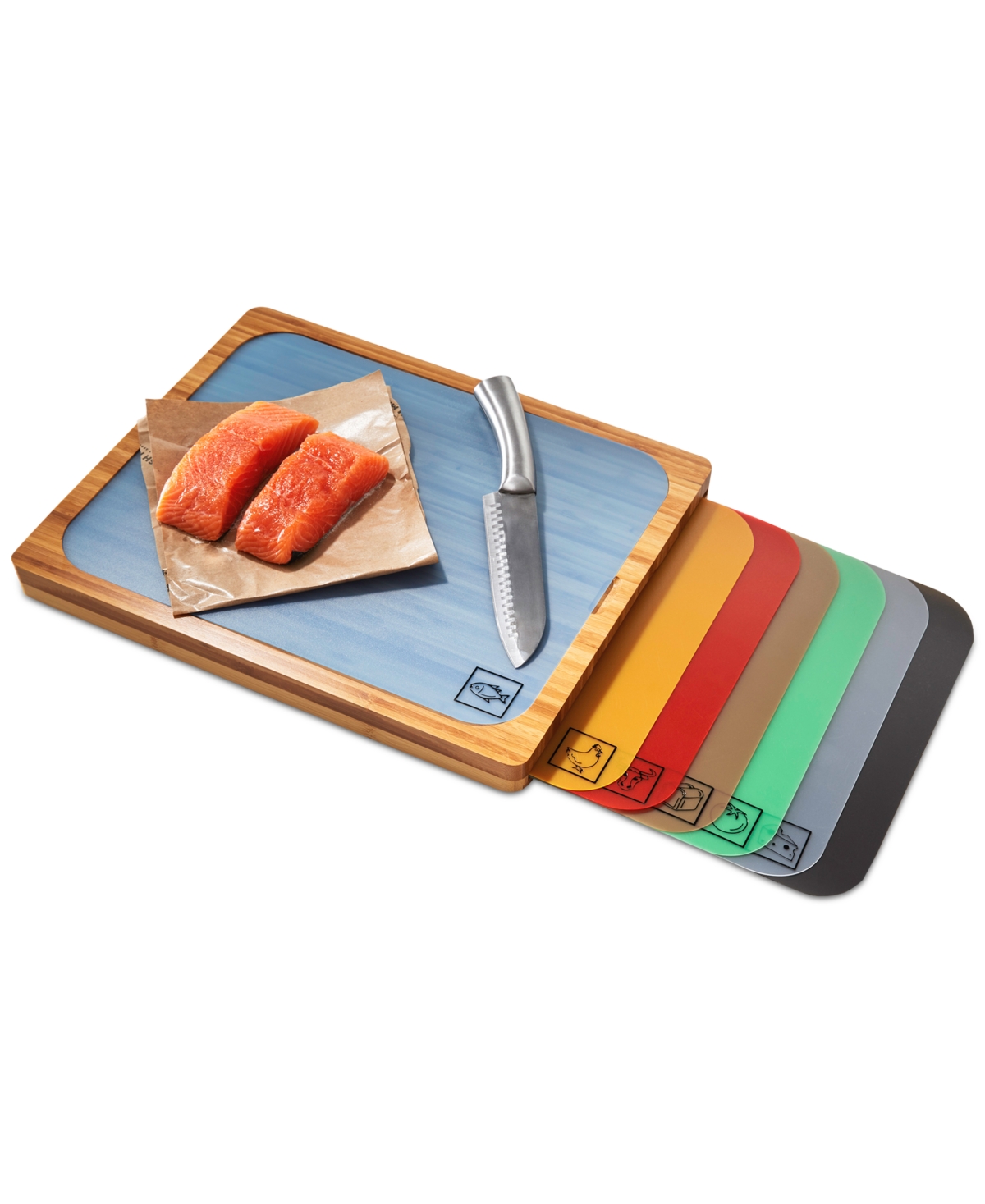 Seville Classics Bamboo Cutting Board & Flexible Food Mats Set In Bamboo
