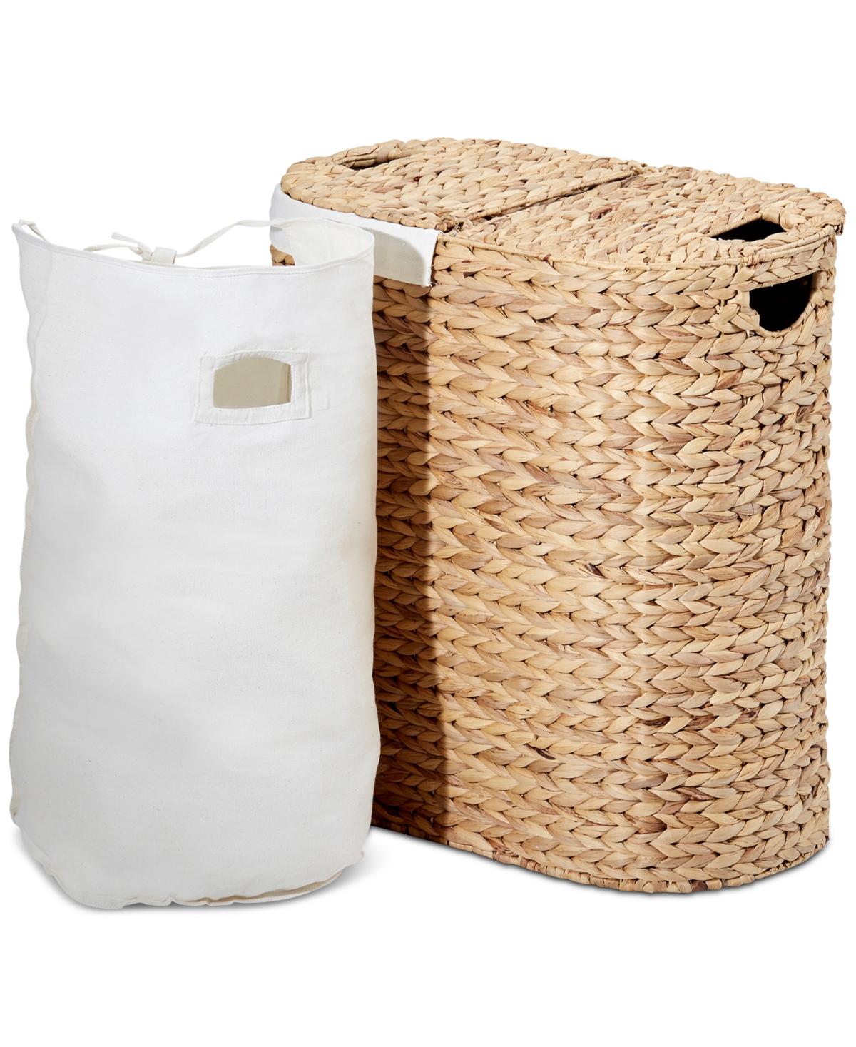 Seville Classics Hand-woven Natural Wicker Lidded Double Laundry Hamper In Natural Wicker