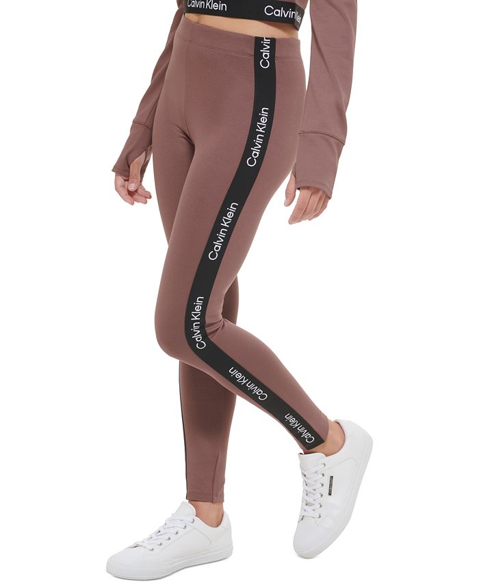 Calvin Klein Women\'s Minimal Logo Tape High-Waist Full Length Leggings -  Macy\'s