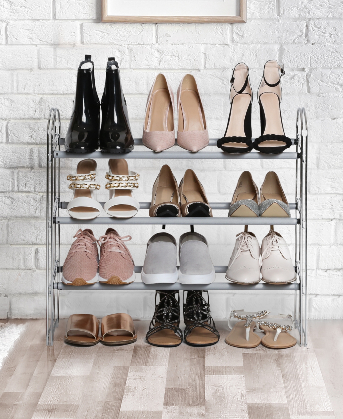 Seville Classics 3-tier Expandable 24-pair Non-slip Metal Frame Shoe Storage Rack Organizer In Chrome,gray