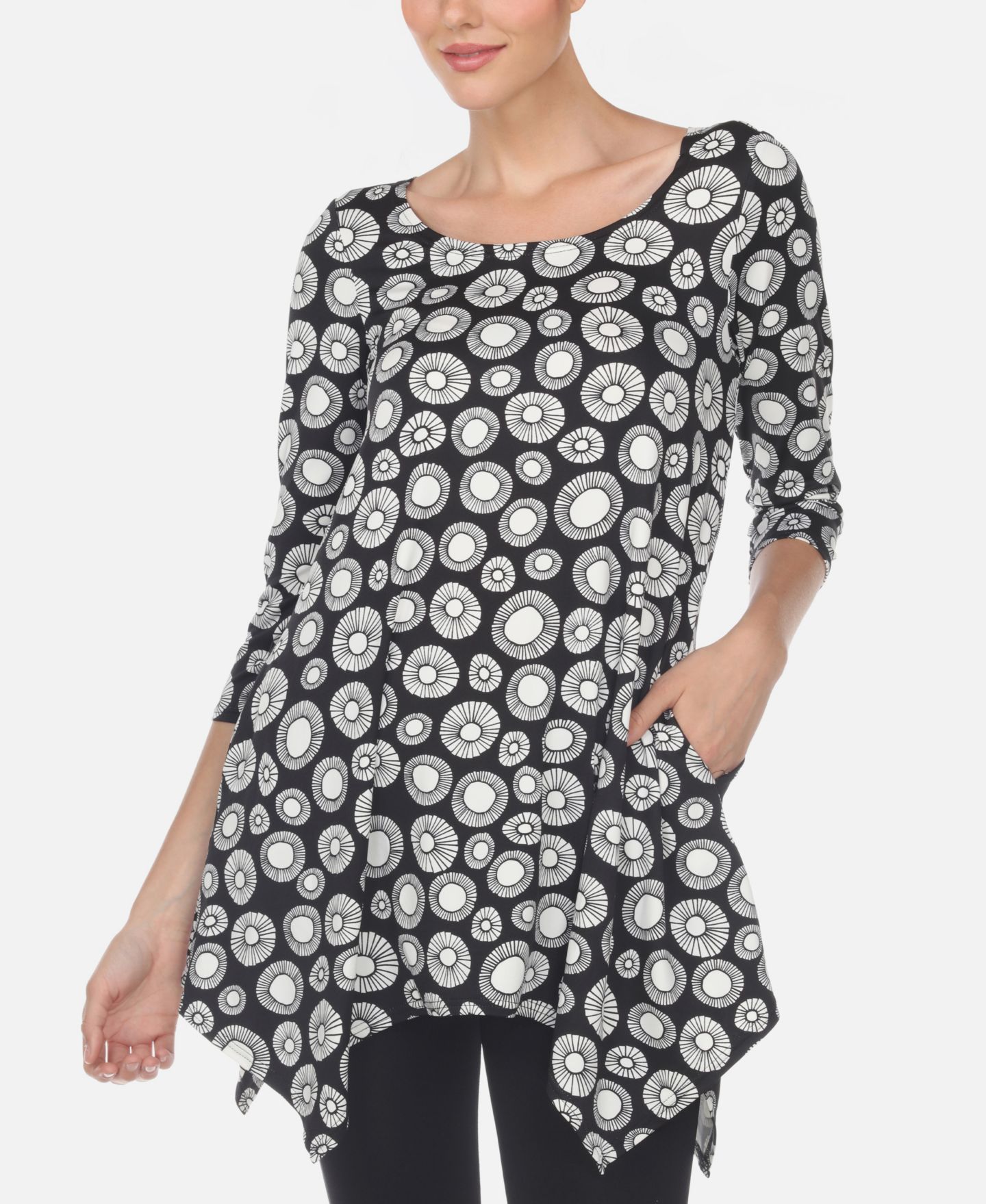 Женский топ White Mark Printed Geometric Circle Tunic Top, цвет: Чёрный — фото 1
