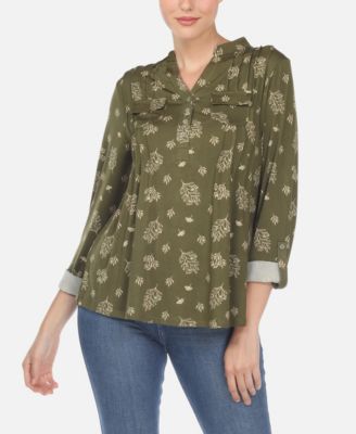 Women's Pleated Leaf Print Blouse