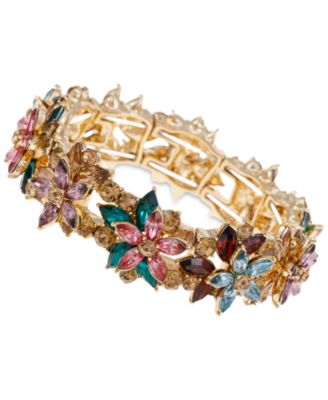 Charter Club - Gold-Tone Multicolor Mixed Stone Flower Stretch Bracelet