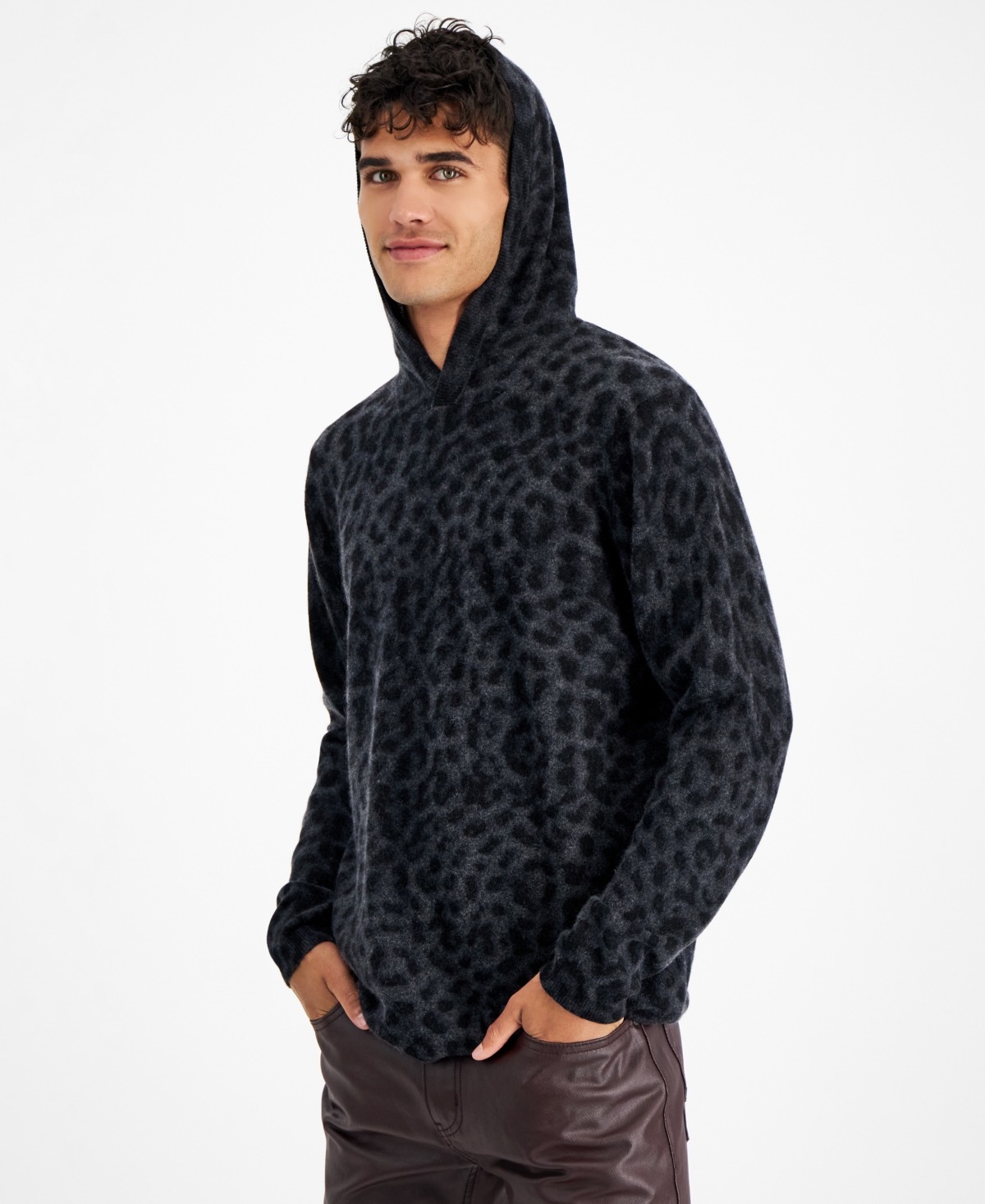 INC INTERNATIONAL CONCEPTS MEN'S CASHMERE CHEETAH-PRINT HOODIE, CREATED FOR MACY'S 
