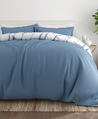 Reversible Floral & Geometric Pattern 3 piece Duvet Cover Set, Full/Queen