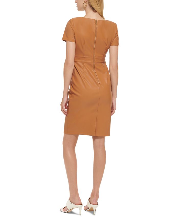 Calvin Klein Women's Faux-Leather Sheath Dress Blue Size 10