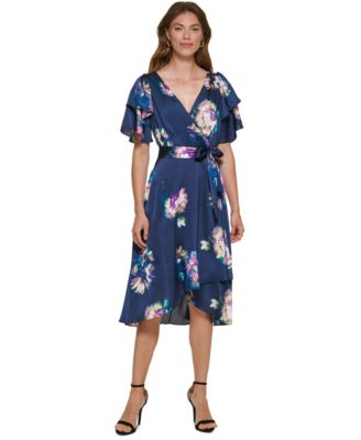 DKNY Floral-Print Faux-Wrap Dress - Macy's