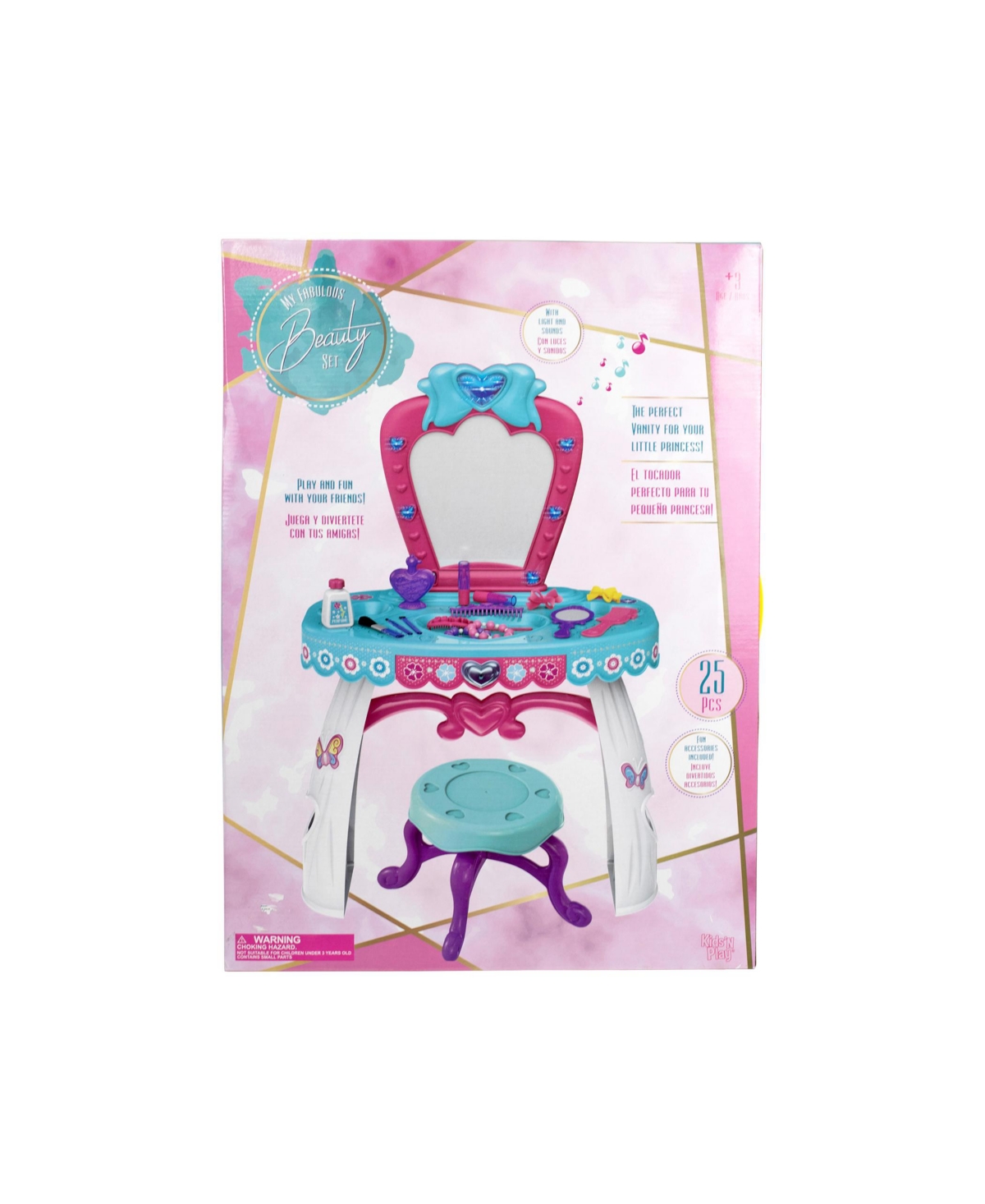 Knp Brands Kids' Vanity With Stool Accessories Set, 19 Pieces In Multi