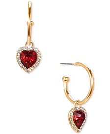 Gold-Tone Red Heart Hoop Earrings, Created for Macy's