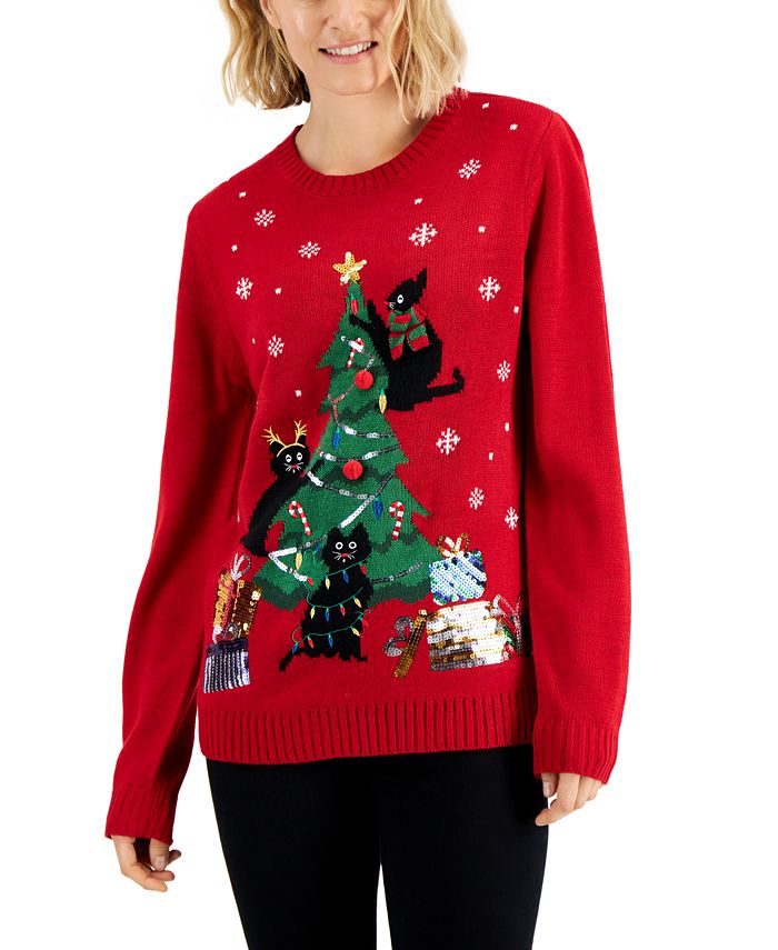 Karen Scott Petite Sequined Playtime Cats Sweater, Created for Macy's -  Macy's