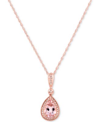 Macy's - Morganite (1 ct. t.w.) & Diamond (1/10 ct. t.w.) Teardrop Halo Pendant Necklace in 14k Rose Gold, 16" + 2" extender